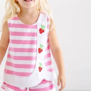 The Beaufort Bonnet Company Pink White Striped Strawberry Sleeveless Top Girls 6